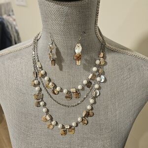 Premier Designs Mother of Pearl Layered Necklace Set